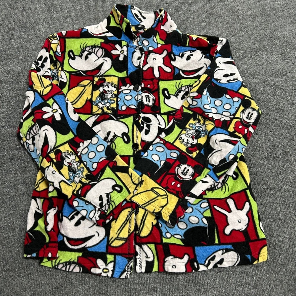 Disney Pajama Top Womens Size 2X Multicolor Mickey Minnie Mouse Fleece Button Up